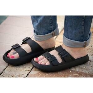 NEW JULIA ROSE women's buckle slides in black